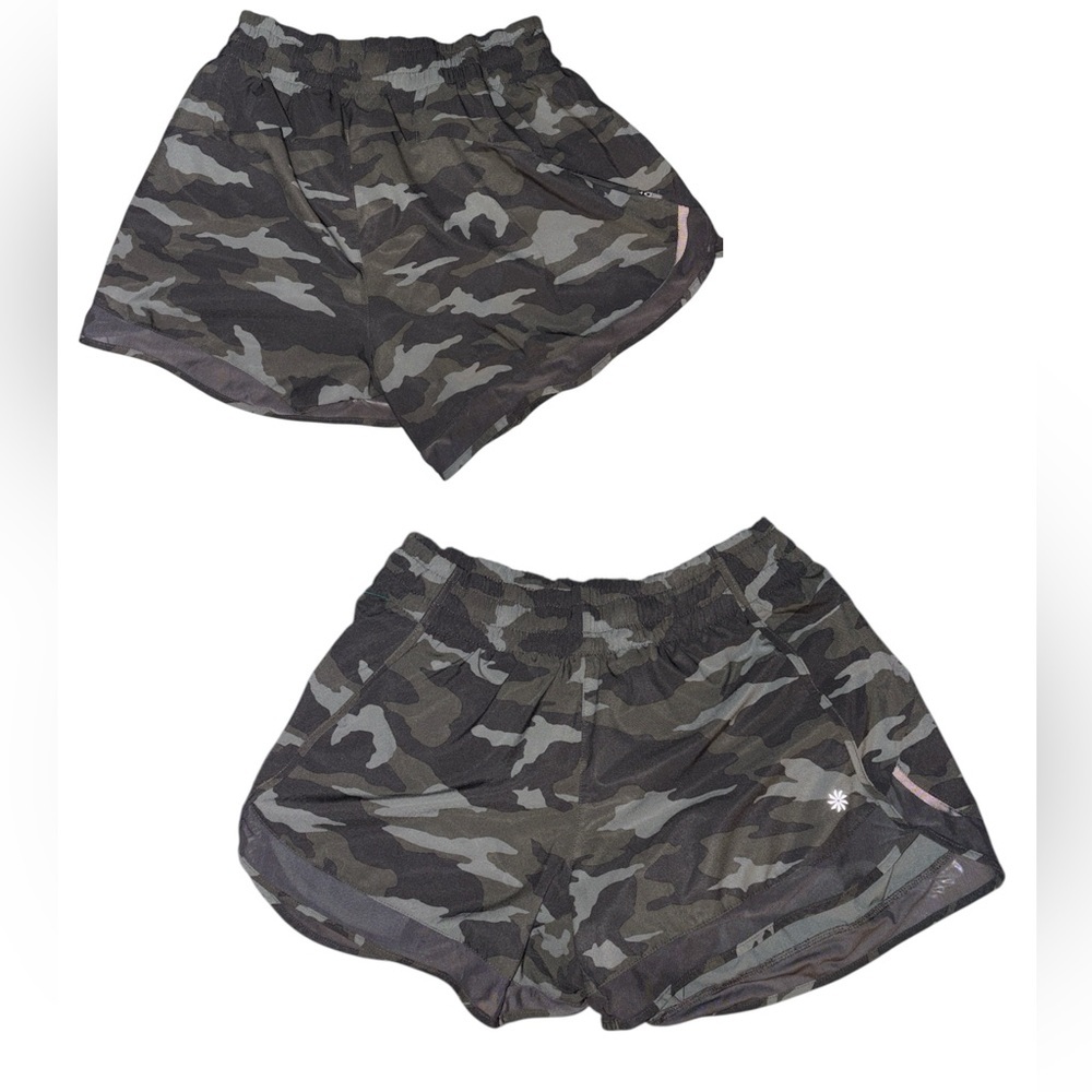 Athleta Printed Mesh Racer Run Short 4" Olive Camo - Picture 3 of 5